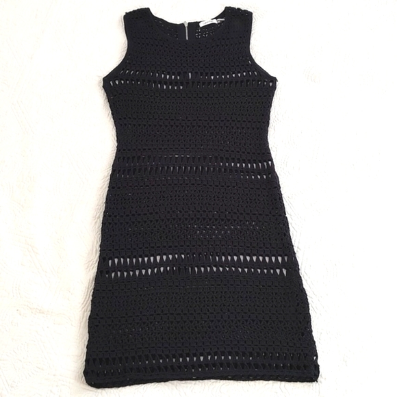 Calvin Klein Black Sleeveless Crochet Dress w/ Under Dress/ Size M - Picture 4 of 11